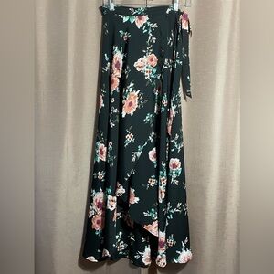 BOG Collective Small Floral Maxi Wrap Skirt - Black and Pink GUC